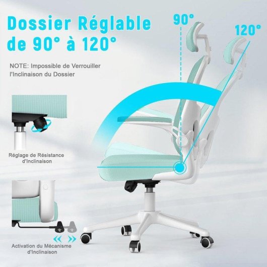 Chaise de bureau Naspaluro Ergonomique 2D accoudoirs reglables