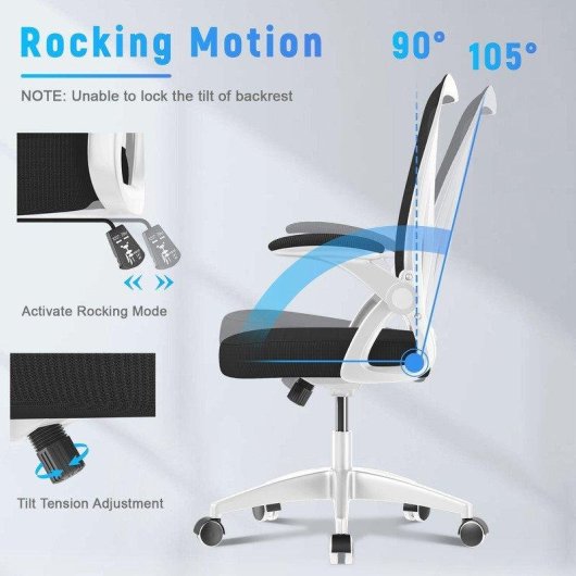 Chaise de bureau Naspaluro ergonomique réglable avec roulettes noir et blanc