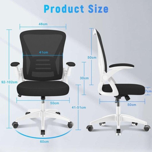 Chaise de bureau Naspaluro ergonomique réglable avec roulettes noir et blanc