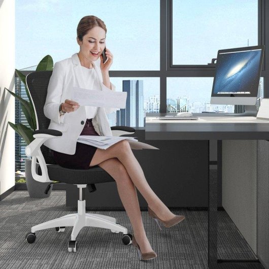 Chaise de bureau Naspaluro ergonomique réglable avec roulettes noir et blanc