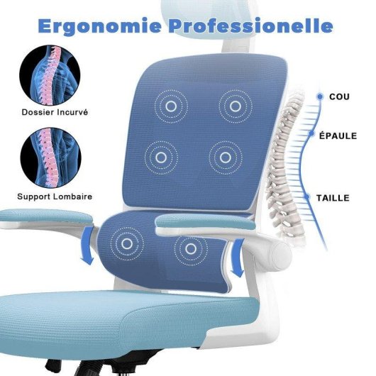 Chaise de bureau ergonomique Naspaluro Bleu accoudoirs pliants