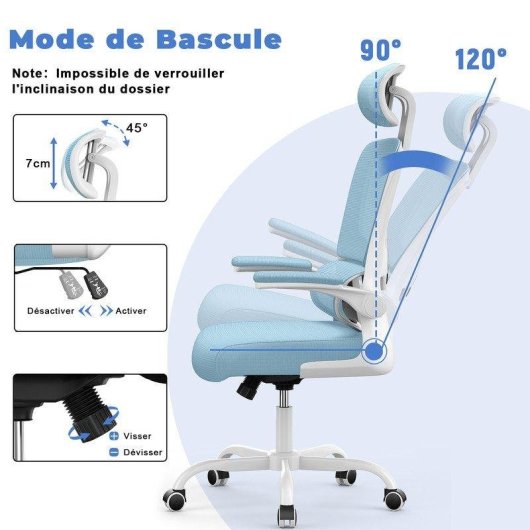 Chaise de bureau ergonomique Naspaluro Bleu accoudoirs pliants
