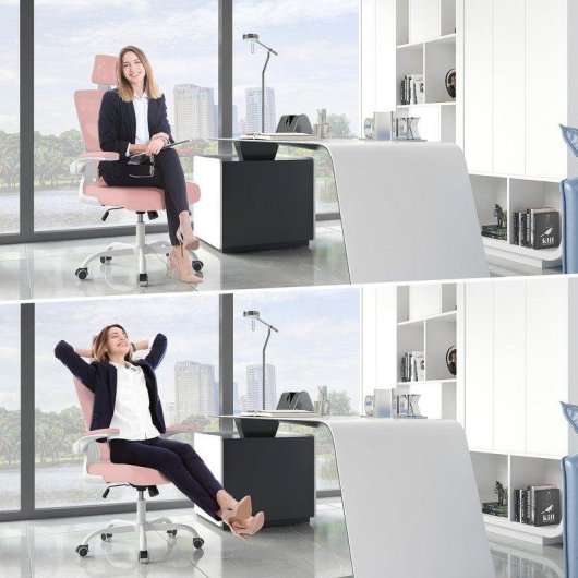 Chaise de Bureau Ergonomique Naspaluro Reposabrazos Pliable 90° Support Lombaire Réglable Hauteur Rose