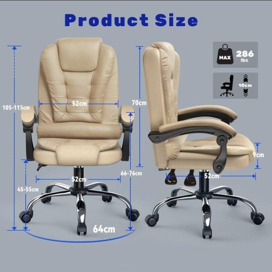 Chaise de bureau Naspaluro ergonomique réglable avec grand siège rembourré
