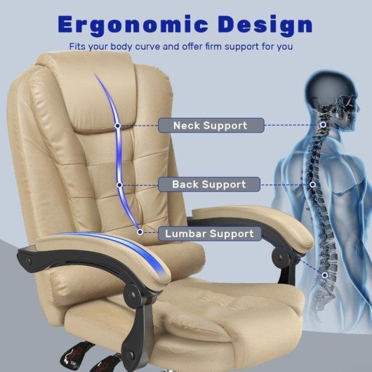 Chaise de bureau Naspaluro ergonomique réglable avec grand siège rembourré