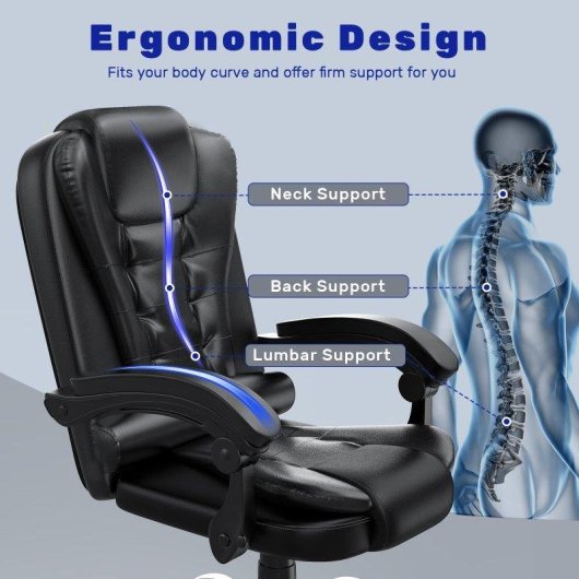 Chaise de bureau Naspaluro ergonomique réglable noire 360°