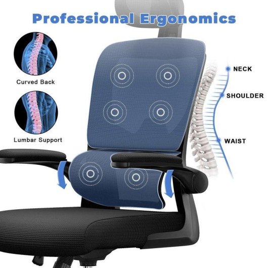 Chaise de bureau ergonomique Naspaluro avec accoudoirs rabattables et support lombaire