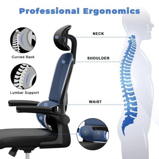 Chaise de bureau ergonomique Naspaluro avec accoudoirs rabattables et support lombaire