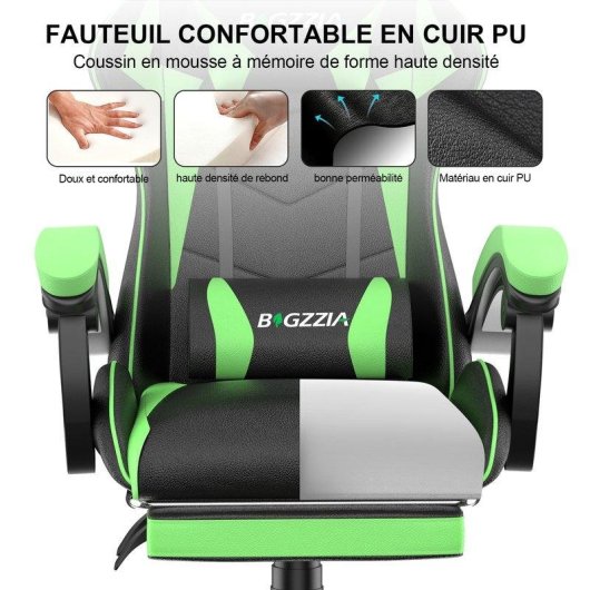Chaise de Bureau Naspaluro Ergonomique Gaming Cuir PU Repos-tête