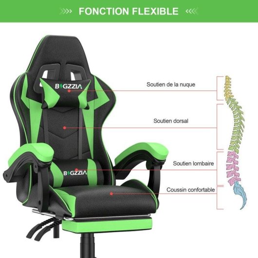 Chaise de Bureau Naspaluro Ergonomique Gaming Cuir PU Repos-tête