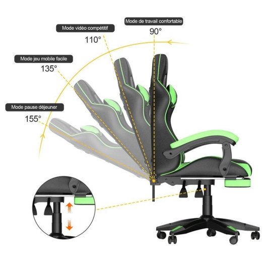 Chaise de Bureau Naspaluro Ergonomique Gaming Cuir PU Repos-tête