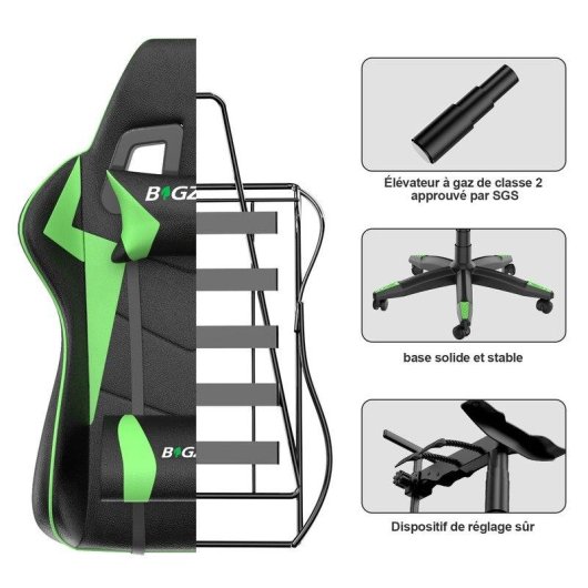 Chaise de Bureau Naspaluro Ergonomique Gaming Cuir PU Repos-tête