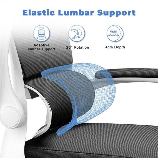 Chaise de Bureau Ergonomique Naspaluro - Accoudoirs Repliables 90° - Support Lombaire - Réglable en Hauteur - Blanche