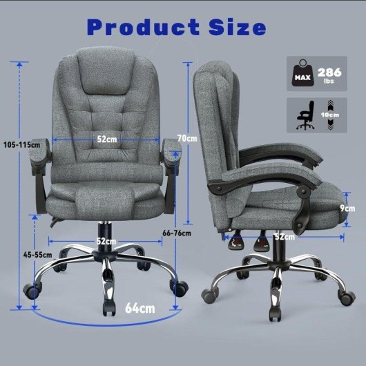 Chaise de Bureau Ergonomique Naspaluro avec Dossier Réglable et Pivotante 360° Noir-gris