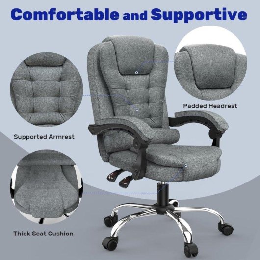 Chaise de Bureau Ergonomique Naspaluro avec Dossier Réglable et Pivotante 360° Noir-gris