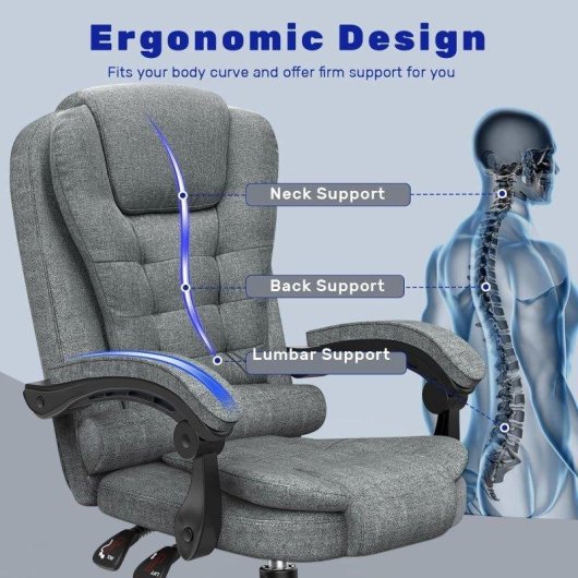 Chaise de Bureau Ergonomique Naspaluro avec Dossier Réglable et Pivotante 360° Noir-gris