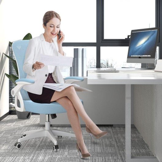 Chaise de Bureau Ergonomique Naspaluro avec Repos Tête Ajustable et Support Lombaire - Bleu