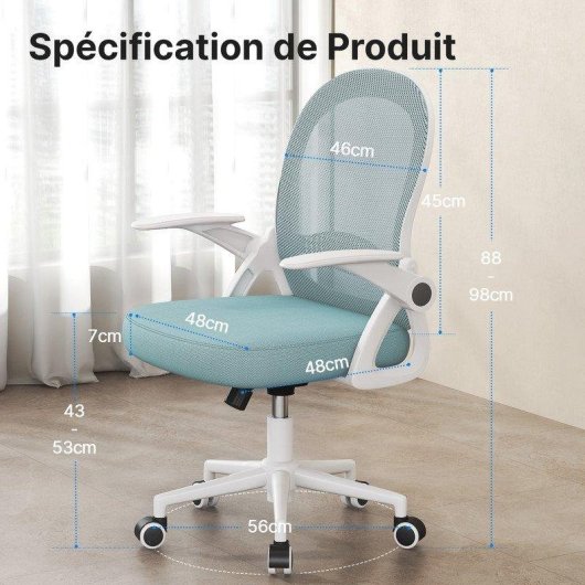 Chaise de Bureau Naspaluro Ergonomique Malla Respirante Vert Clair