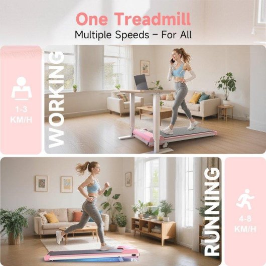 Cinta de Correr HomeFitnessCode 4 en 1 Inclinación 7% Velocidad 1-8 km/h Rosa