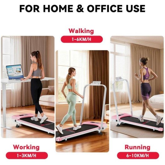 Cinta de correr HomeFitnessCode plegable 2.5 HP pantalla LED 120 kg rosa
