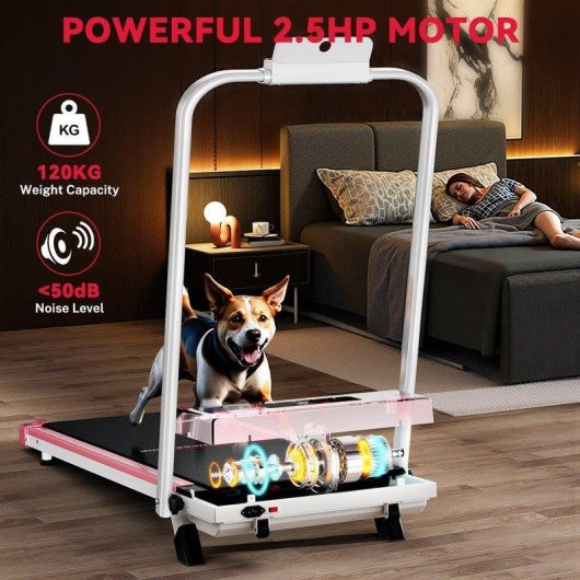 Cinta de correr HomeFitnessCode plegable 2.5 HP pantalla LED 120 kg rosa