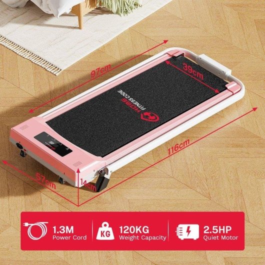 Cinta de correr HomeFitnessCode plegable 2.5 HP pantalla LED 120 kg rosa