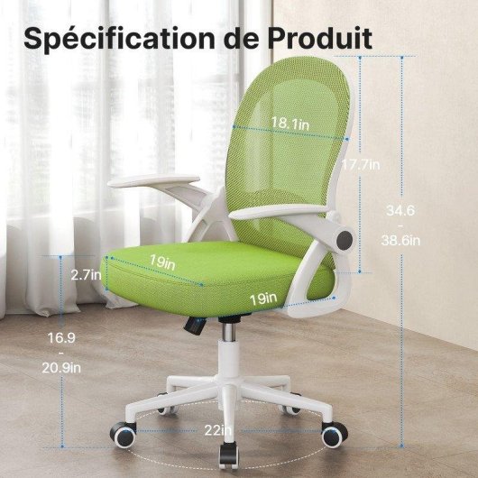 Chaise de bureau Naspaluro ergonomique réglable en hauteur vert