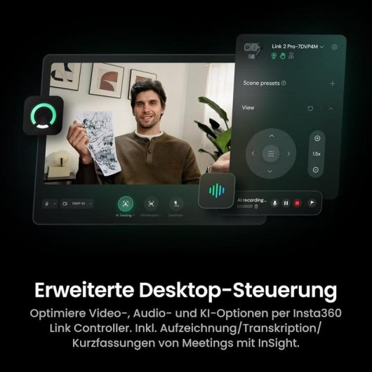 Caméra Web Insta360 Link 2 Pro 4K PTZ 60 FPS Double Microphone