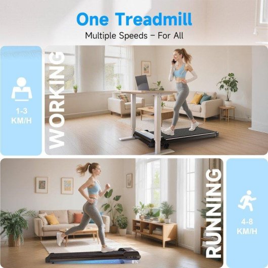 Cinta de correr HomeFitnessCode 4 en 1 7% inclinación 2,5 CV velocidad 1-8 km/h 130 kg