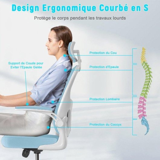Chaise de bureau Naspaluro ergonomique réglable avec appui-tête bleu