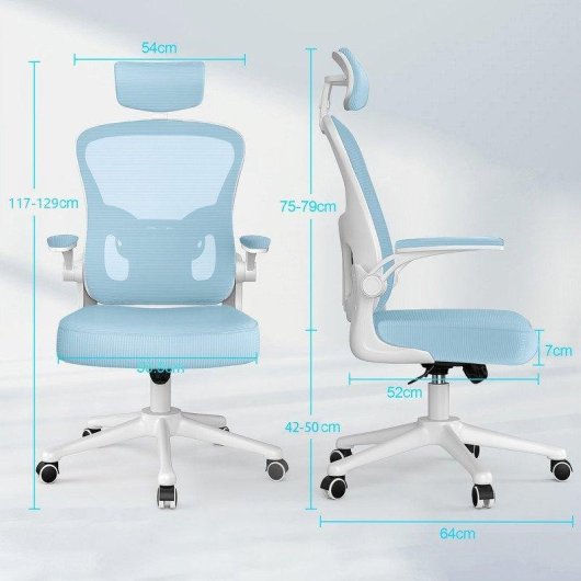 Chaise de bureau Naspaluro ergonomique réglable avec appui-tête bleu