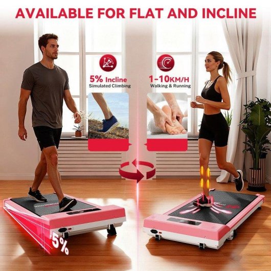 Cinta de correr HomeFitnessCode motorizada 2,5 HP velocidad 10 km/h rosa
