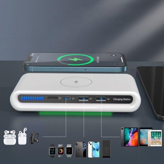 Stazione di Ricarica Qi 15W Dam Electronics USB-C e USB-A