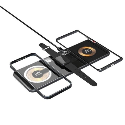 Base de carga inalámbrica triple Dam Electronics 15W Qi MagSafe y Apple Watch