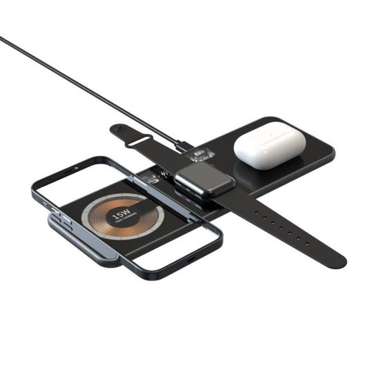 Base de carga inalámbrica triple Dam Electronics 15W Qi MagSafe y Apple Watch