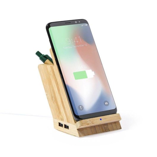 Porta penne multifunzionale Caricatore wireless 5W Nature Bamboo 4 Porte USB 2.0