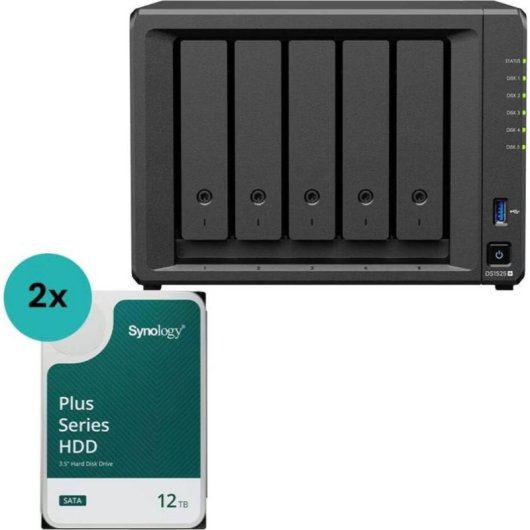 Disco duro NAS interno Synology 24 TB SATA 3,5" DS1525+ con 2 discos de 12 TB
