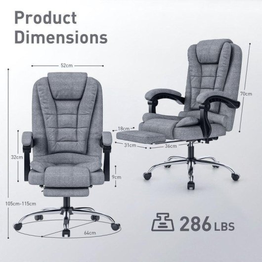Chaise de bureau Naspaluro ergonomique en cuir PU avec repose-pieds