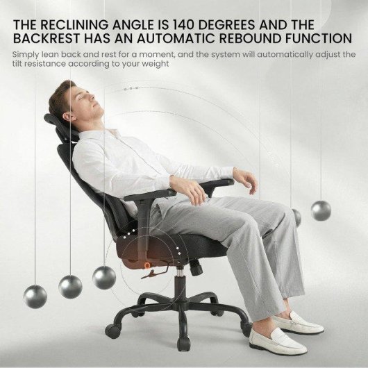 Chaise de Bureau Ergonomique Naspaluro avec Support Lombaire Ajustable