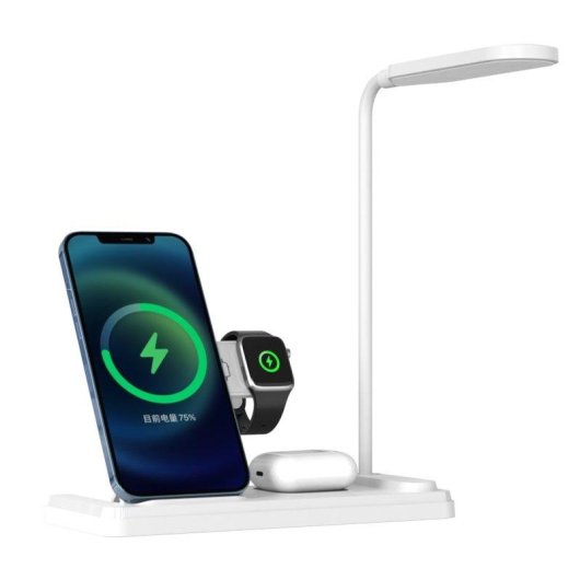Caricatore Wireless Dam Electronics 4 in 1 con Lampada LED Flessibile