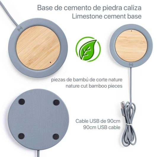 Caricatore Wireless Qi Dam Electronics Feskon in Cemento e Bambù
