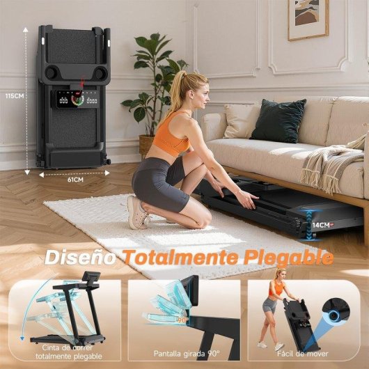 Cinta de correr plegable HomeFitnessCode 3 HP inclinación 10% velocidad 12 km/h