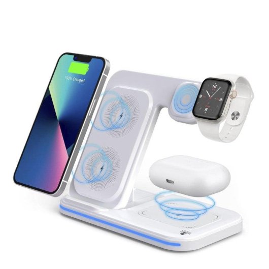 Dam Electronics Faltbare 3-in-1 Kabellose Ladestation 15W Qi Apple Watch