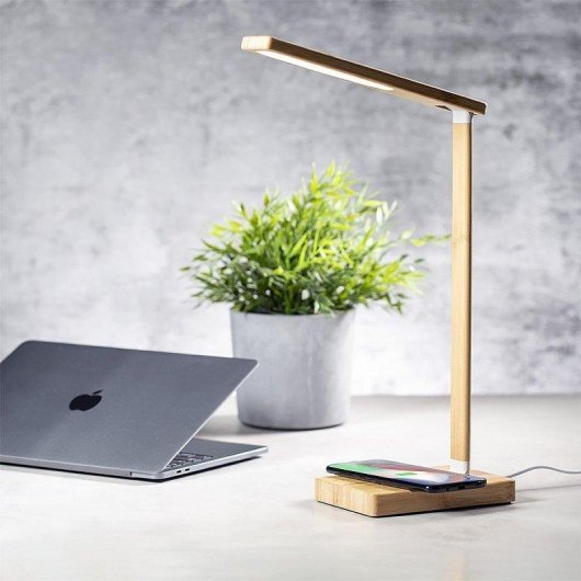 Lampe Ladegeraet Nature Bambus 25 LED Faltbar 3 Beleuchtungsstufen 10W Kabellos