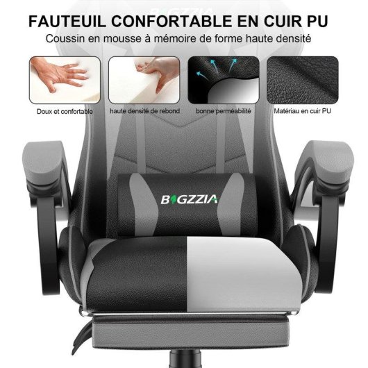 Chaise de bureau Naspaluro Ergonomique PU Cuir Repose-tete Repos-pieds