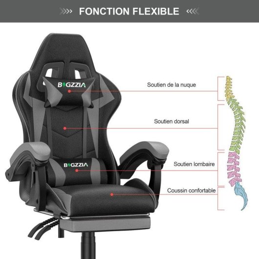Chaise de bureau Naspaluro Ergonomique PU Cuir Repose-tete Repos-pieds
