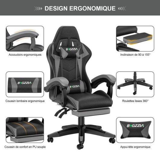 Chaise de bureau Naspaluro Ergonomique PU Cuir Repose-tete Repos-pieds