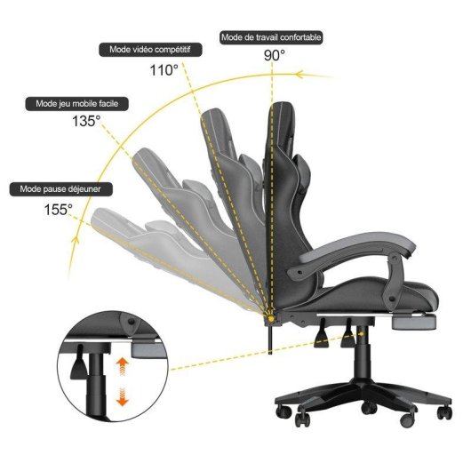 Chaise de bureau Naspaluro Ergonomique PU Cuir Repose-tete Repos-pieds