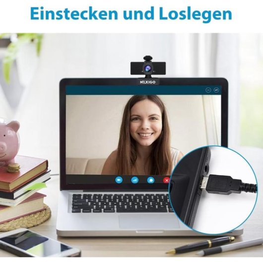Webcam NexiGo Full HD 1080p USB Microphone Antibruit Couvercle Confidentialité