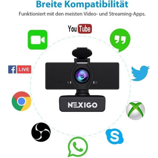 Webcam NexiGo Full HD 1080p USB Microphone Antibruit Couvercle Confidentialité